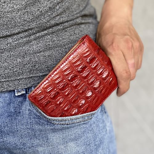 Image of HATA Men Leather Bifold Wallet RFID Blocking Front Pocket Exotic Billfold Handmade Gift For Birthday Wedding Anniversary Father's Day