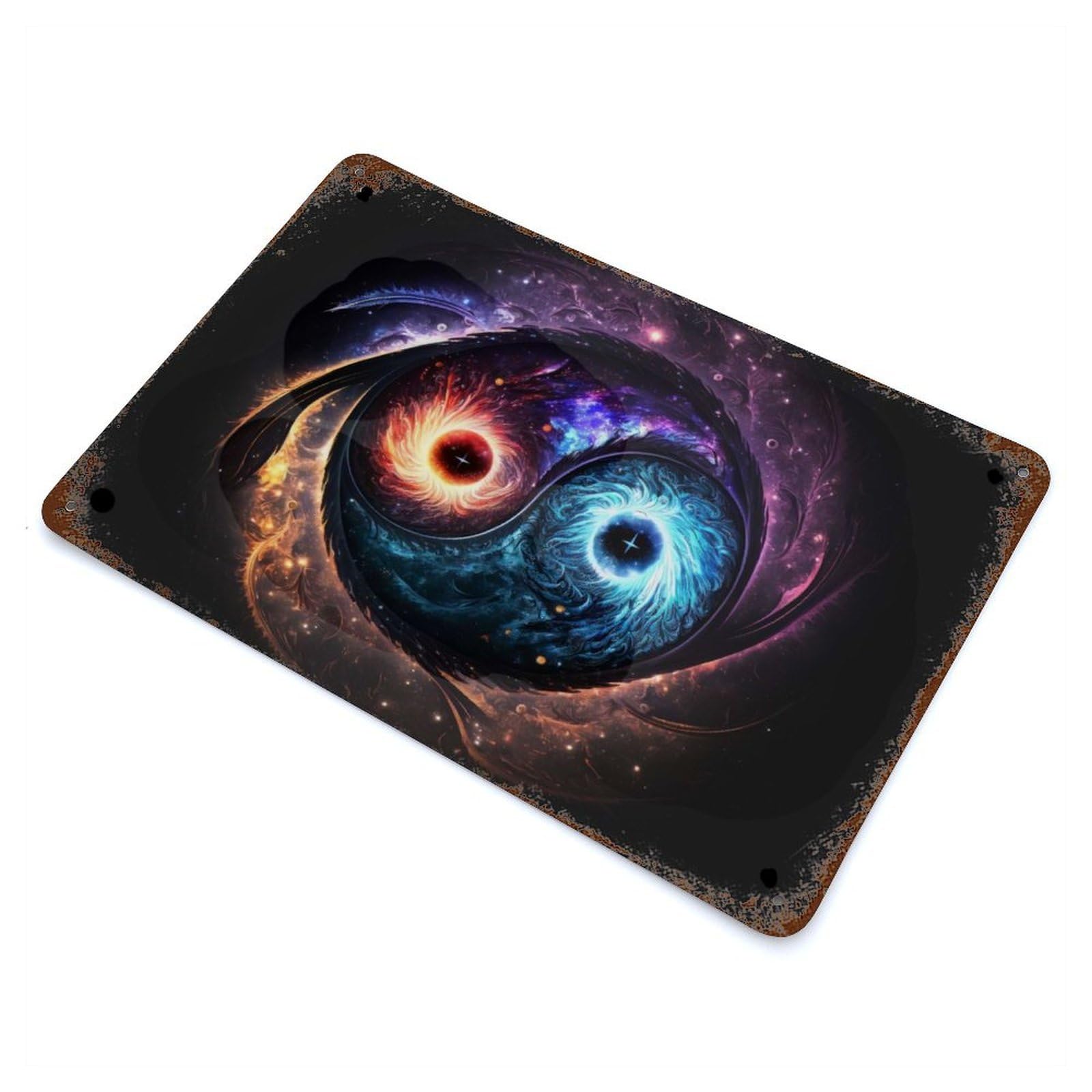 Decorative Tin Sign with Yin Yang Universe V1 Design 11.8"x7.9", for Garage, Bar And Workshop Decor, Farmhouse Wall Decor