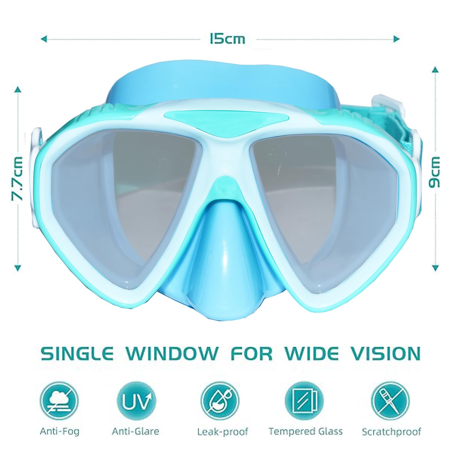 Masque de plongée pour enfants 180° panoramique bande silicone réglable anti-fuite 3-14 ans