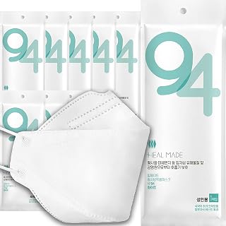 (Pack of 10) 4-layers Premium Filters (KF94 Certified) Face Mask (Made in Korea) Respirators Protective Disposable Safety Dust Covers (Adults Large) Individual Packaged - White -