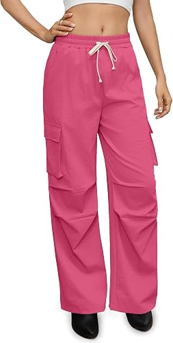CAENP with 4 Pockets Womens High Waisted Wide Leg Cargo Pants Baggy Casual Trend