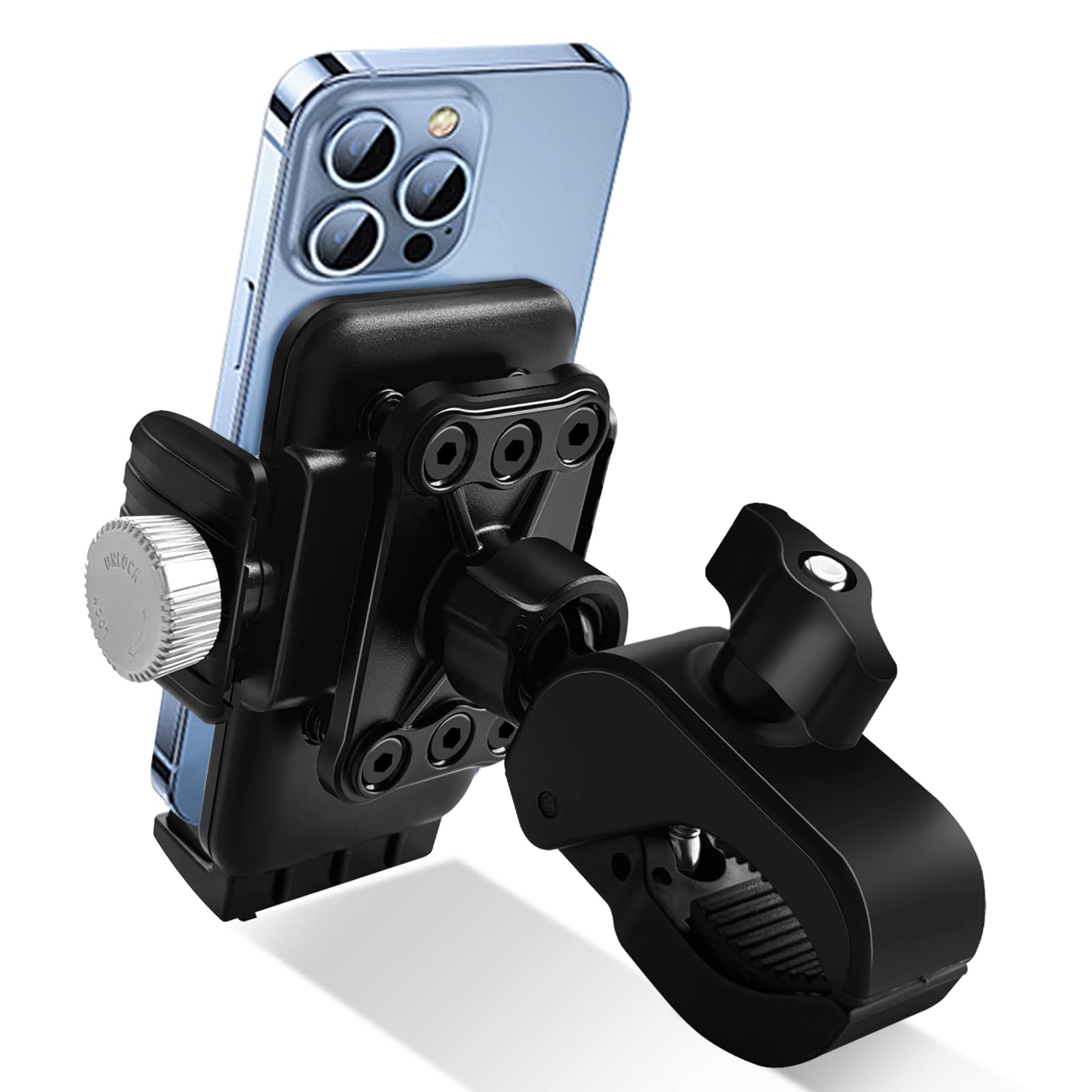 Bike Phone Mount, Bike Bicycle Mount Dual Vibration Dampener Handlebar Cell Phone Clamp Ebike Scooter Phone Holder Clip for iPhone 16 Pro Max/Plus, 15 Pro Max, More 4.7" to 6.8" Smartphones