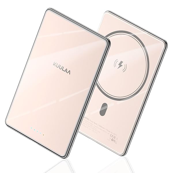 Kuulaa Magsafe Battery Pack 0.27'' 5000mAh Ultra Slim Magnetic Portable Charger Power Bank Support USB C PD 20W Fast Charging, Compatible with iPhone 16 Pro Max/15/14/13/12 Mini, Pink