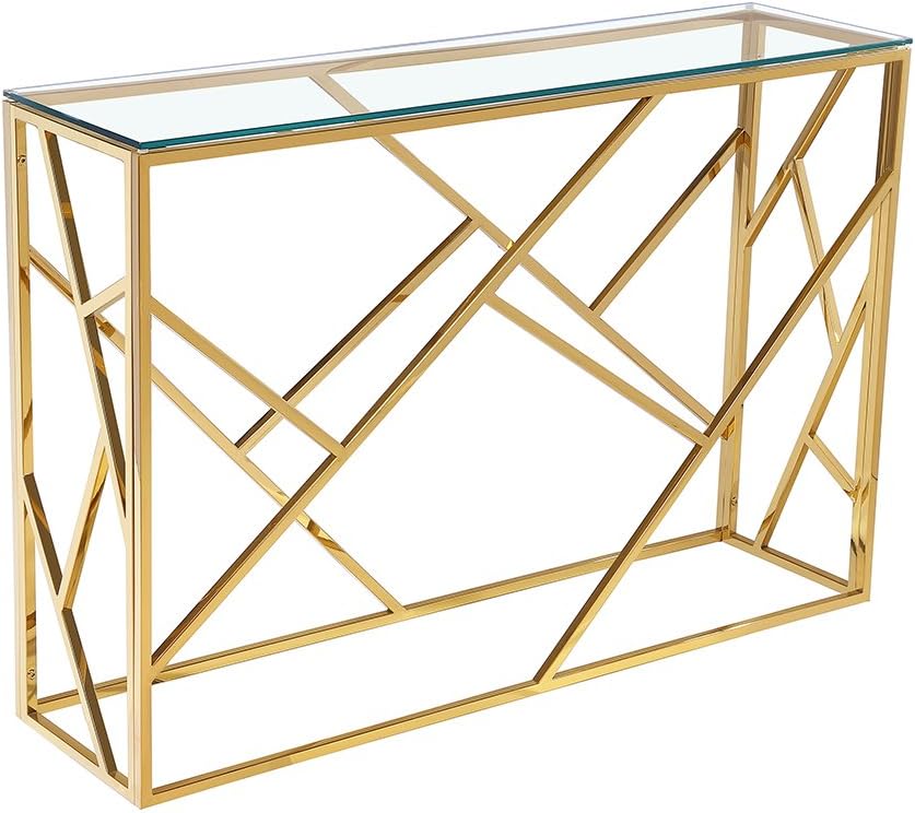 UM9651 Midcentury Modern Brushed Gold Console Table 45"W
