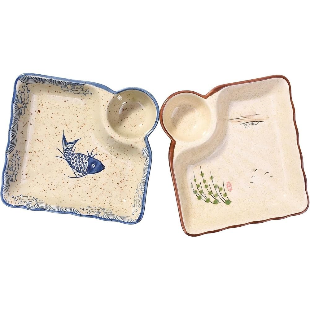 Aundhegrtt Japanese Ceramic Dumpling Plates(2pcs), Sushi Platters with Matching Vinegar Plates, Ideal for Holding for Trays of Sushi, Snacks