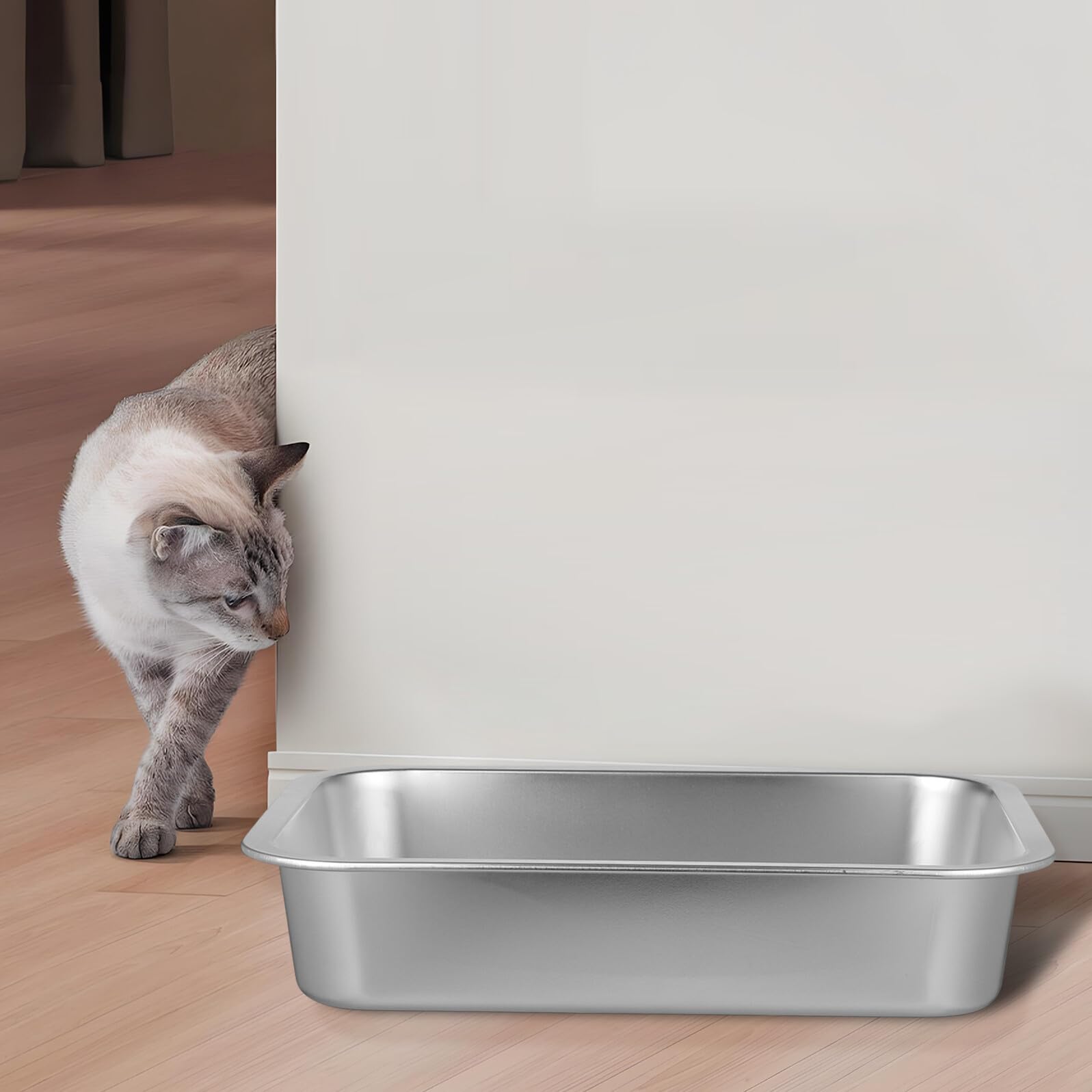 Generico Lettiera Aperta per Gattini in Acciaio Inox 304 senza Fori, Contenitore in Metallo Resistente 36x27x7 Cm, Toilette per Animali Domestici Ampio Spazio per Casa e Viaggio