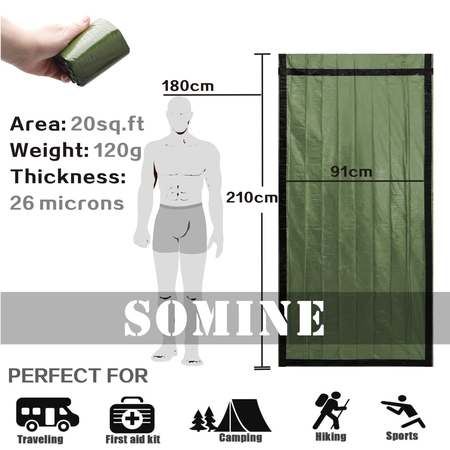 Couverture de Survie (5 Pièces) Grande Taille 210* 160cm, Couverture d'urgence pour l'extérieur