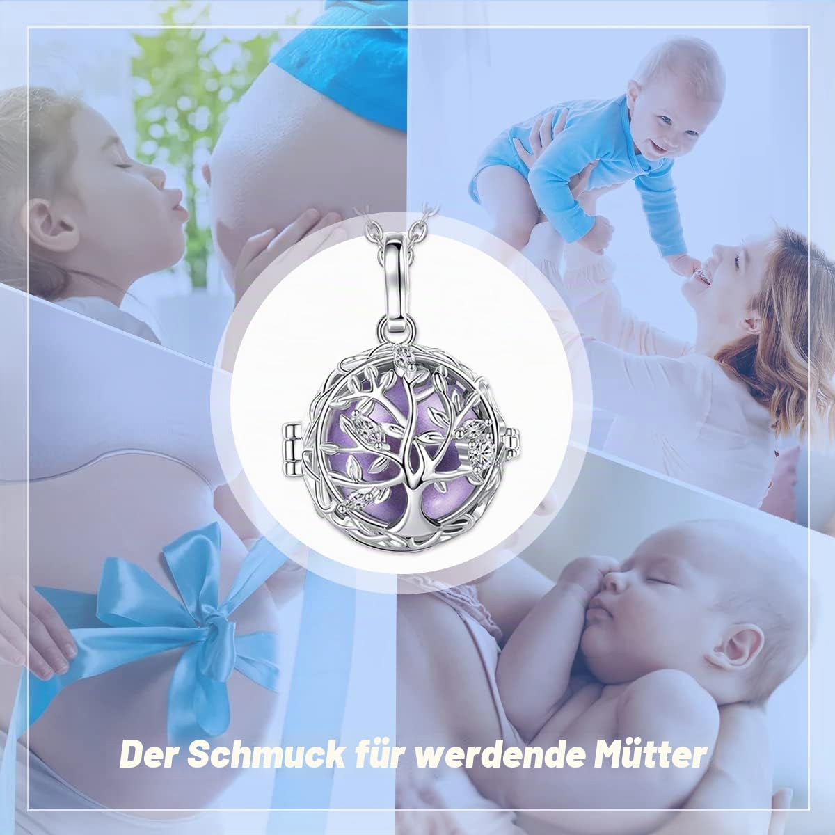 AEONSLOVE Bola Klangkugel Schwangerschaft Kette Lebensbaum Engel Anrufer Anhänger für Schwangere Frauen, 2 Ketten
