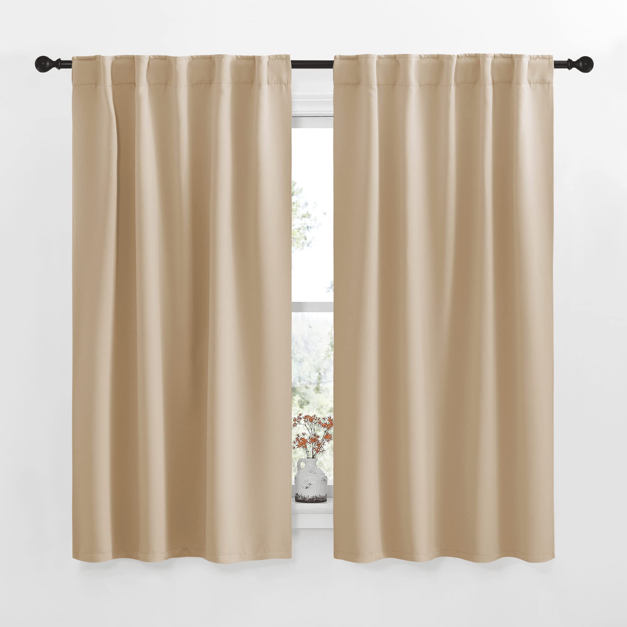 NICETOWN Window Treatment Curtains Room Darkening Drapes - (Biscotti Beige Color) 42 Width X 63 Drop Each Panel, 2 Panels Set, Thermal Insulated Window Covering Curtains and Draperies for Kitchen