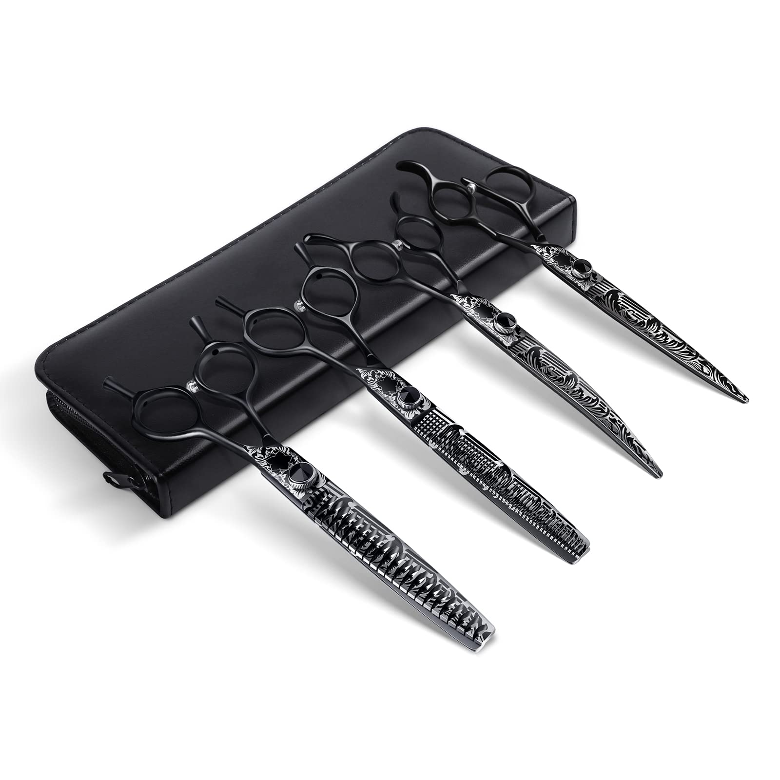 JASON Professional 5 in 1 Pet Grooming Shears Set, Stainless Steel Dog Grooming Scissors Kit, Straight & Thinning & Chunkers & Curved & Comb for Dog, Cat, Pet