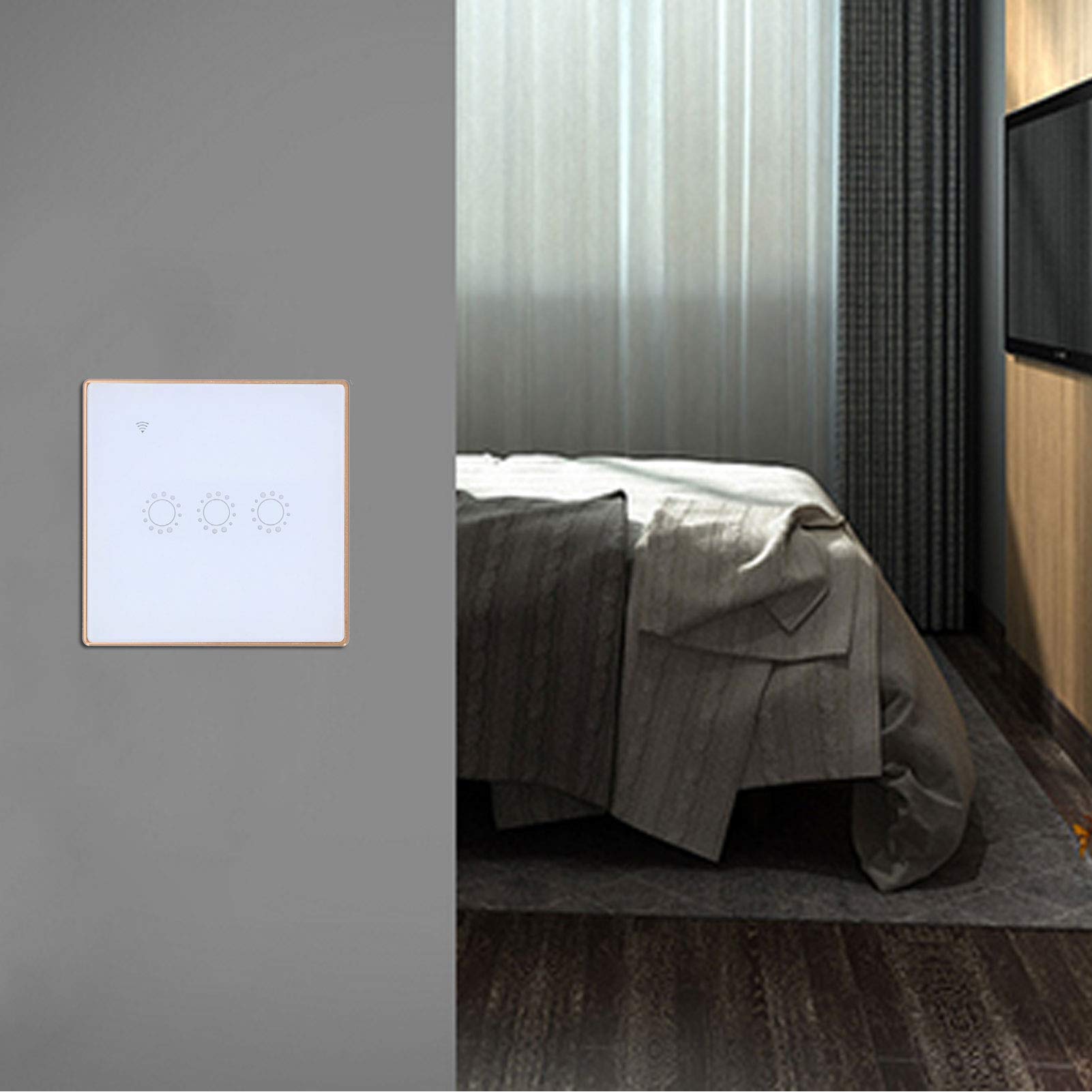 Interruptor inteligente, 1 interruptor de atenuación, interruptor de luz WiFi, distribución de energía de control remoto WiFi táctil inalámbrico 2200W enchufe de Reino Unido 95‑240VAC