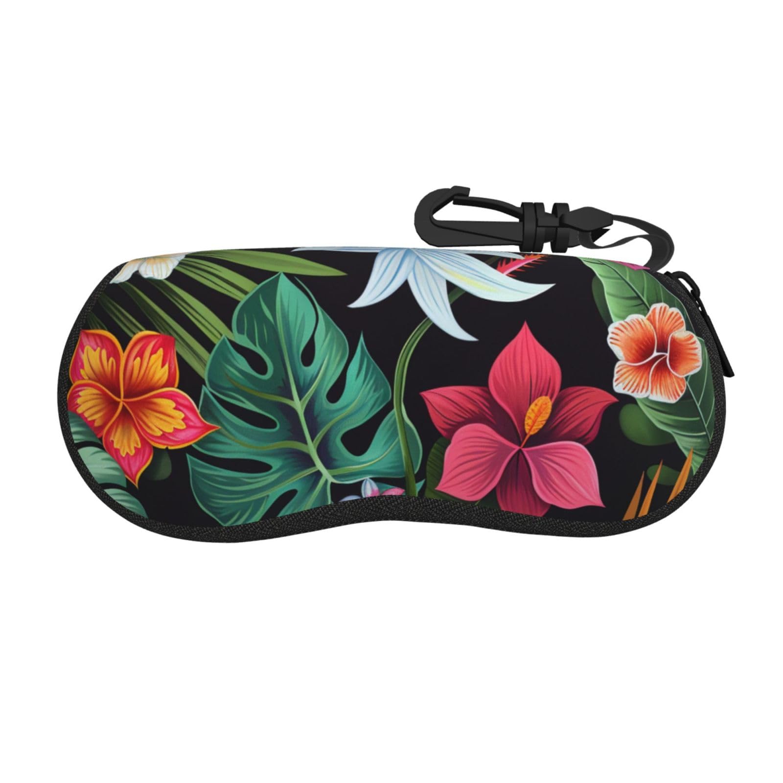 WPUTY Ultra-Light Neoprene Eyeglass Case with Keychain, Tropical Flowers Print Sunglasses Pouch Eyewear Protector for Glasses, Cosmetics & Gifts