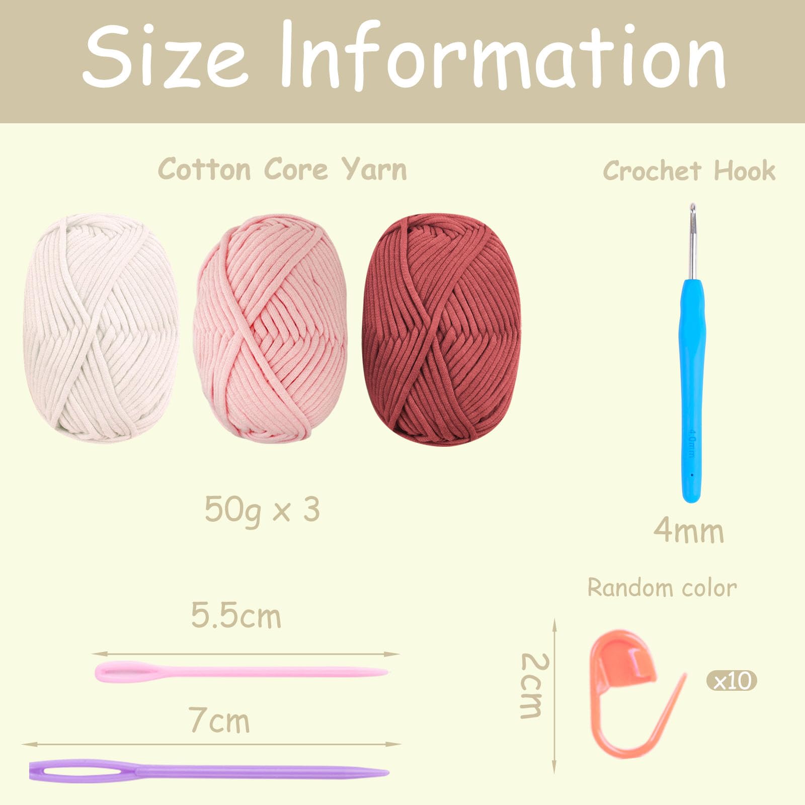 Chunky Yarn for Crochet,Cotton Thick Wool for Crochet 3x50g Crochet Yarn for Beginners Amigurumi Yarn with 4mm Hook,Easy Crochet Starter Kit - Image 2