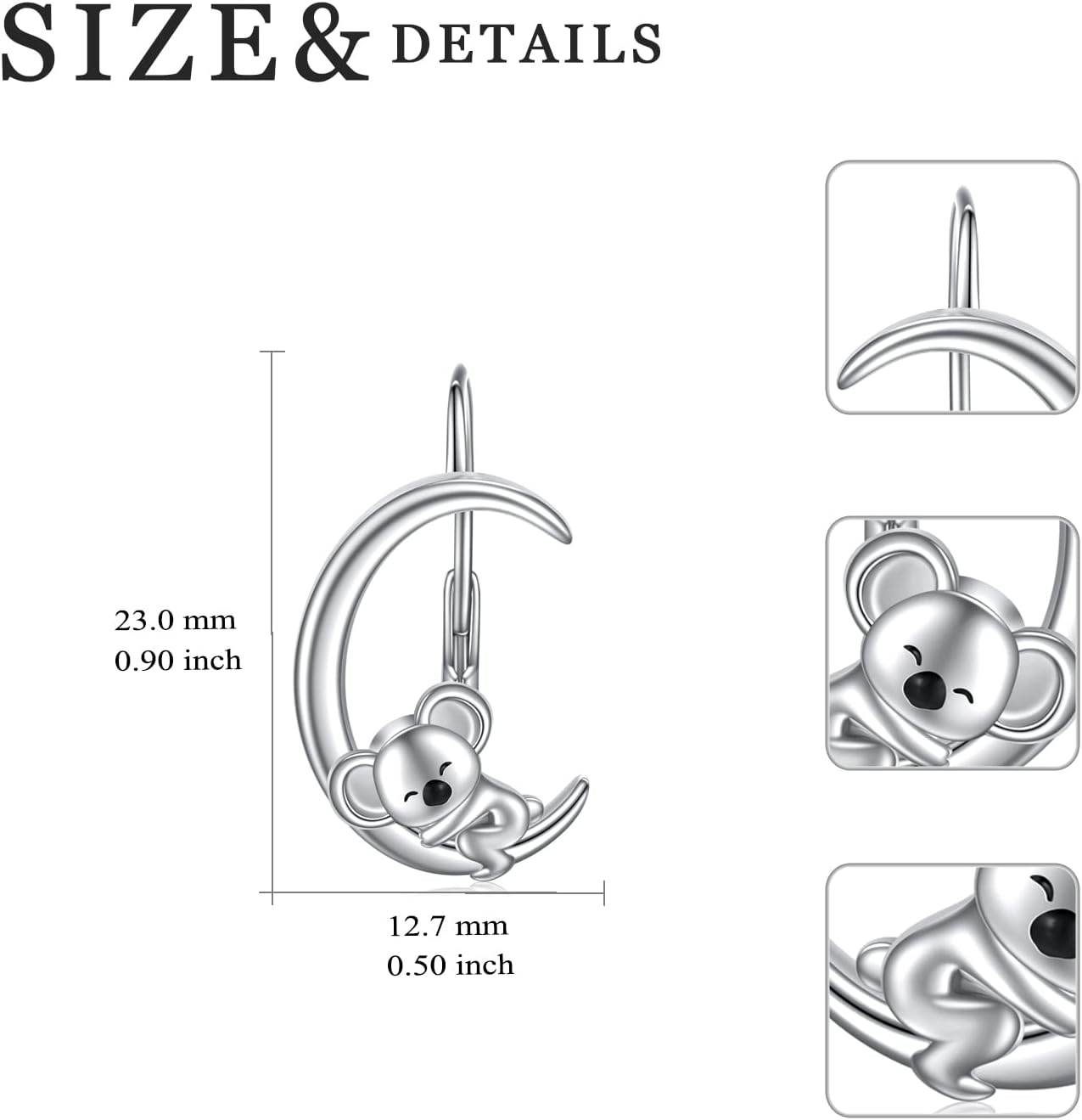 WINNICACA Moon Animals Leverback Earring for Women Sterling Silver Dangle Drop Hoop Earrings for Women Birthday Anniversary Christmas