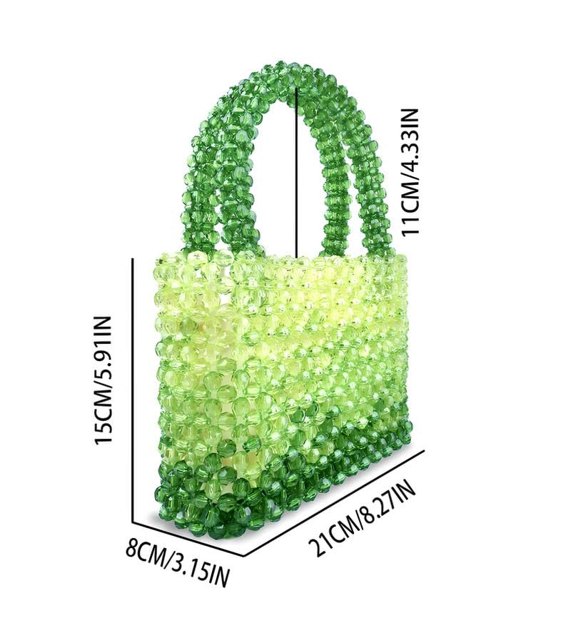 Women Acrylic Purse Mini Beaded Evening Handbags Handmade Gradient Transparent Blue Beads Tote Bags for Wedding,Beach,Party