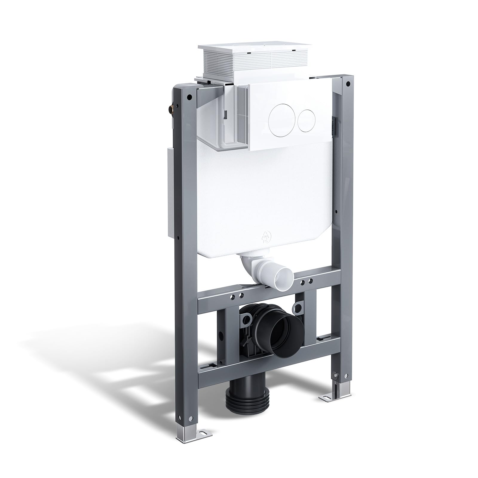 HOROW 04L Vorwandelement WC mit weiß Runde Tasten Betätigungsplatte | Unterputz Spülkasten für Wand-WC, HDPE und Eisenregal Korrosionsbeständig, Belastbarkeit von 400 kg, Euro Standard Anschluss
