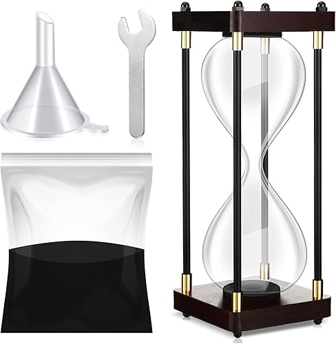 Temporizador de reloj de arena grande rellenable de 10 pulgadas, marco de madera negro vacío decorativo para ceremonia de boda, reloj antiguo