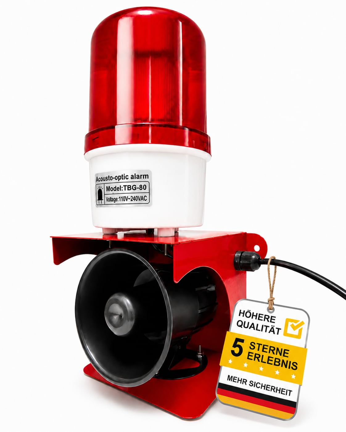 Valchoose Industrielle Alarmsirene 115 dB mit LED-Blitzlicht, IP65