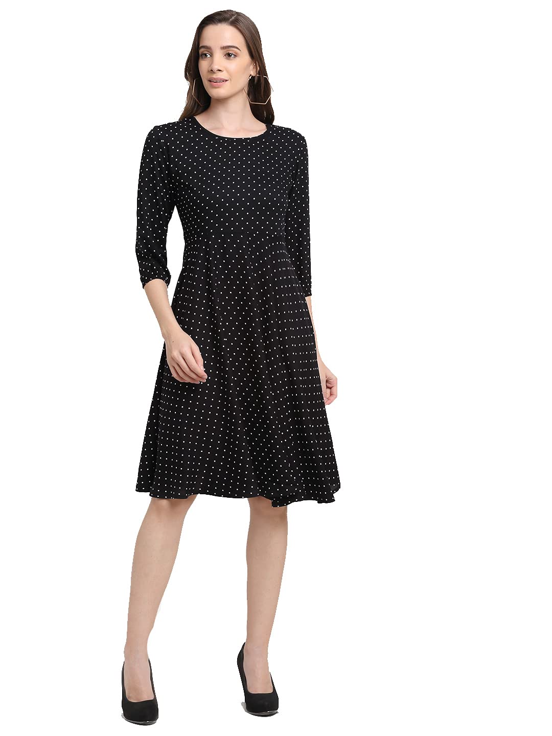 BRINNSPolka Dots Printed Flared A-Line Dress