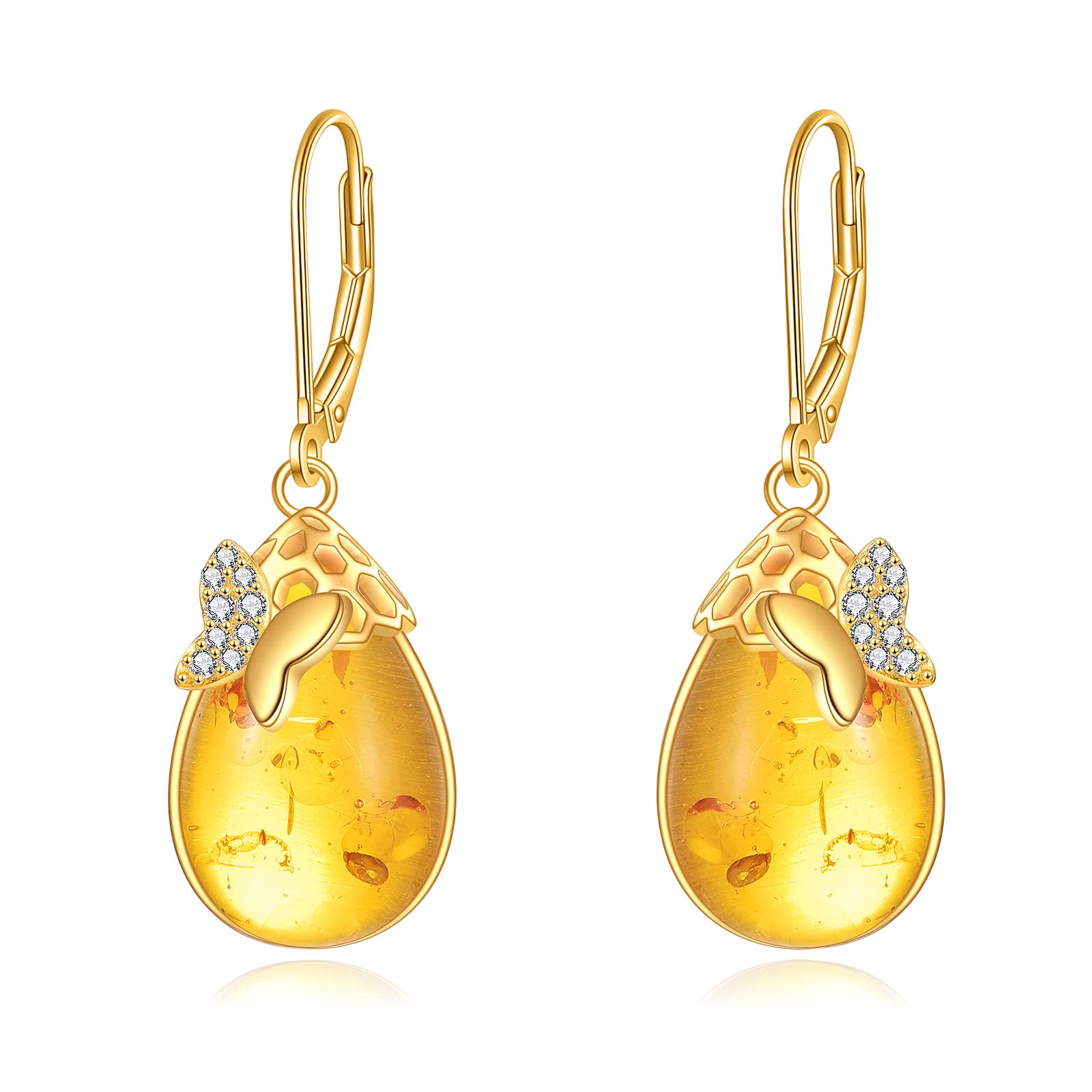 TIGER RIDER Bee/Butterfly/Scorpion/Cactus/Leaf/Beetle 925 Sterling Silver French Clasp Leverback Earrings Amber/Crystal/Citrine/Moonstone/Obsidian/Jade/Rose quartz Pendant Jewelry Gift for Women