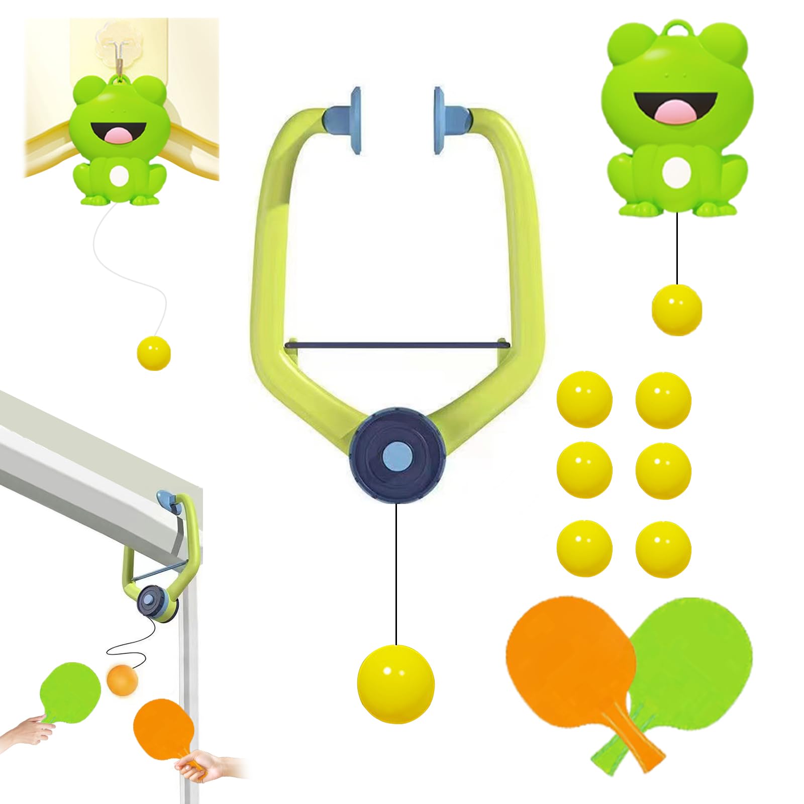 Door Ping Pong Set Game, 6-Piece Doorframe Ping Pong Balls, Hanging Table Tennis Sets Trainer with Racket and Balls, Hand-Eye Coordination Games for Fun