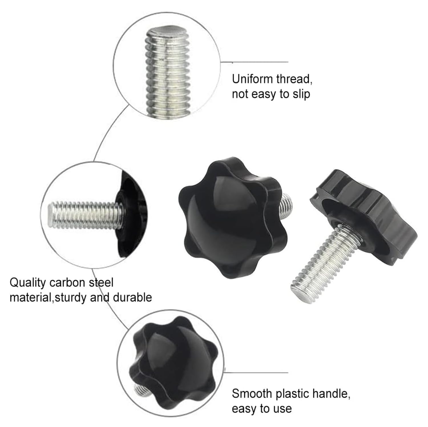 LDEXIN 10Pcs Star Stud Knob, M8 X 20mm Star Screw Hand Knob Male Thread Tightening Screw Grip Handle Black Screw Fastener - View #11