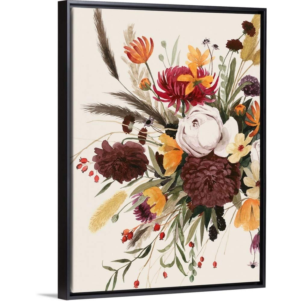 Equinox Bouquet I Black Float Frame Canvas Art, Floral Artwork