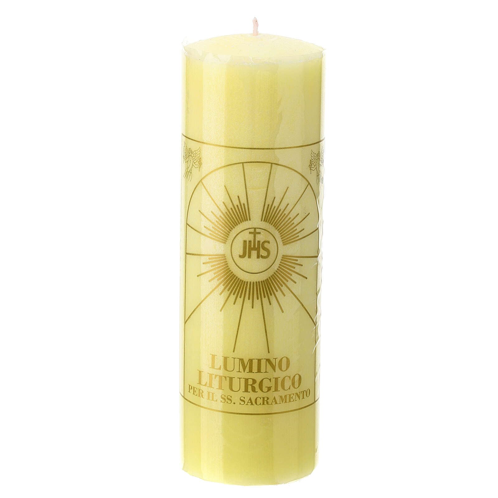 Blessed Sacrament Candle, Yellow Wax, JHS, 7 cm of Diameter