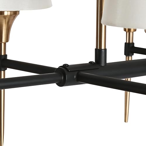 Miniatura 5 de Uolfin Lámpara de araña negra y dorada, 6 luces, moderna lámpara de comedor con pantallas de tela blanca, iluminación colgante grande de isla de