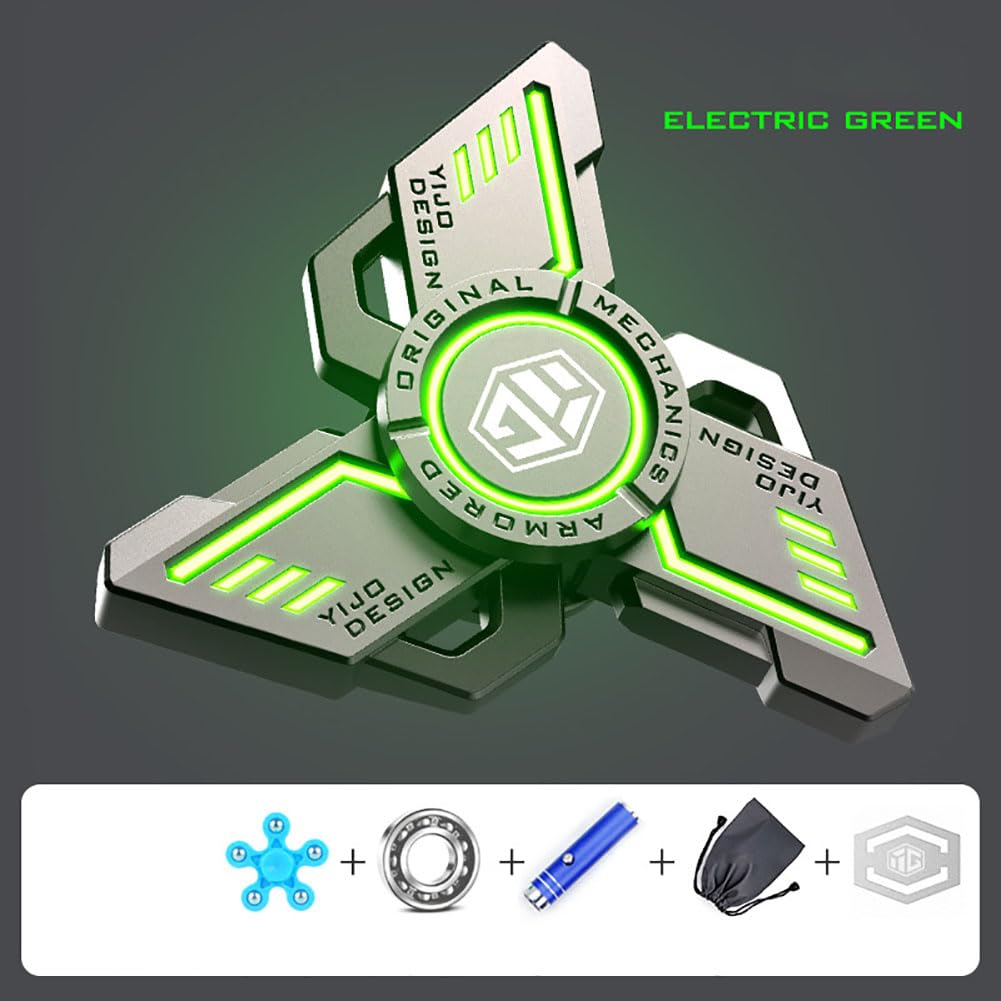 Anti Ansia Luminosa Punta delle Dita Giroscopio Mano Spinner, Sensoriale Fidget Giocattolo per Alleviare lo Stress, Noia, ADHD e Autismo (B,Verde)