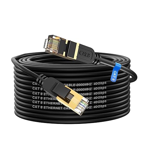 Miniatura 1 de Cable Ethernet Cat 8, 60 pies de alta velocidad, resistente, 26 AWG, cable de red LAN Cat8 de 40 Gbps, 2000 Mhz con conector RJ45 chapado en oro,