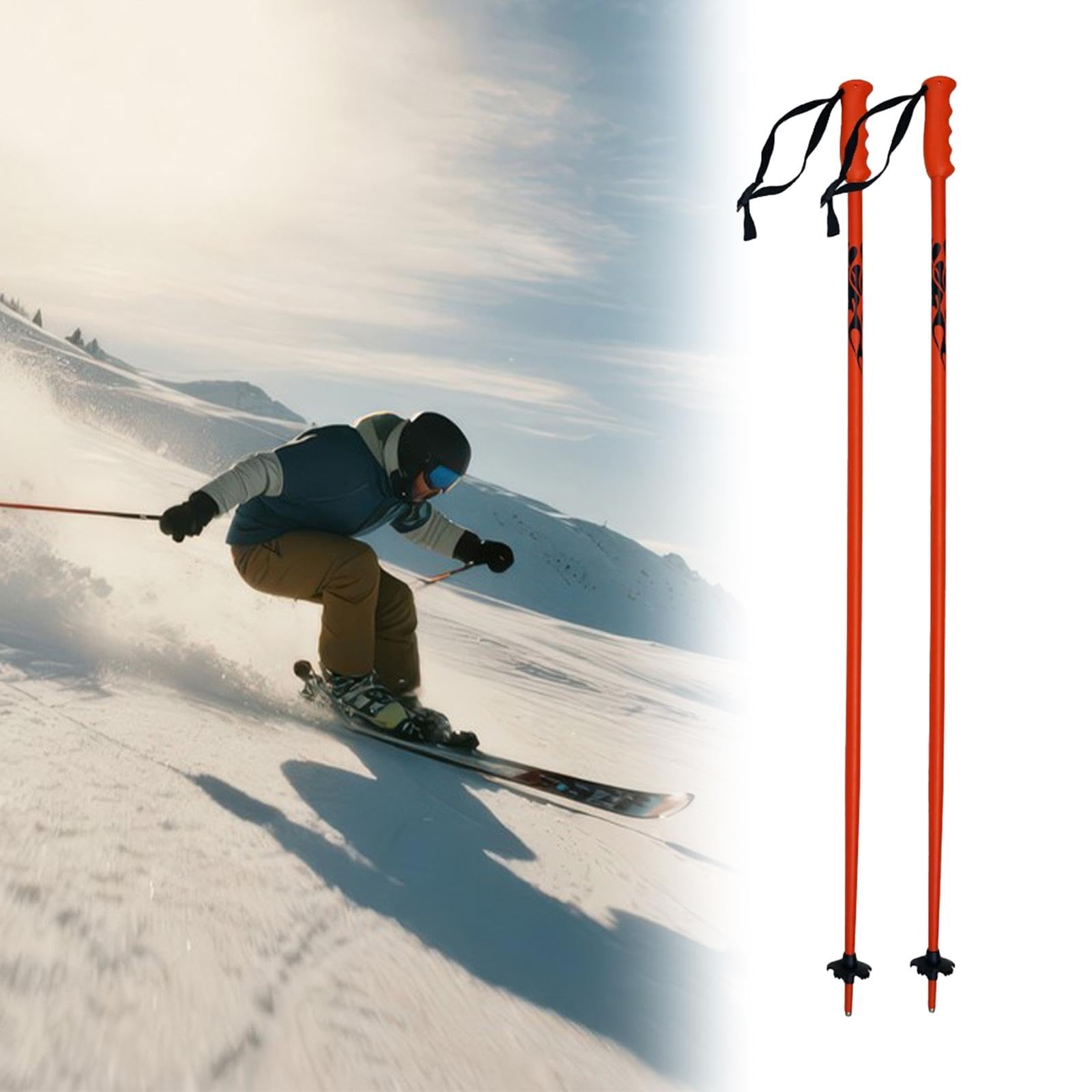 Bâtons de Ski Aluminium Monobloc Lot de 2, Équipement Ski Extérieur Polyvalent, Orange Fluorescent