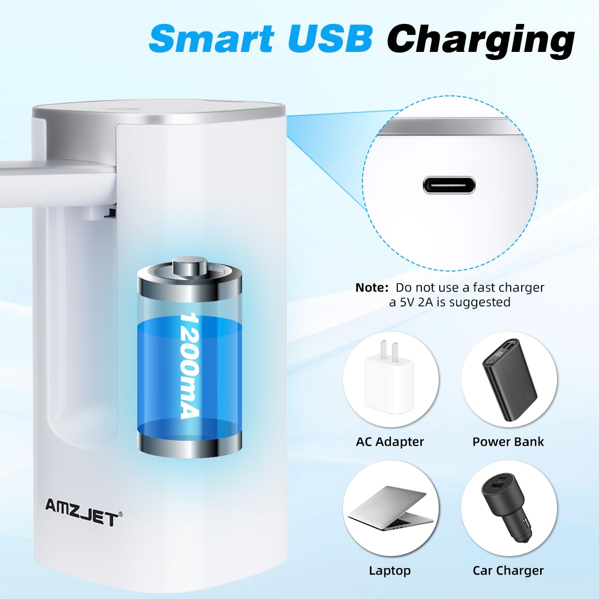 Distributeur d'eau pour bouteille de 18 litres avec affichage numérique, 4 modes de distribution, pompe à eau électrique portable avec chargement USB, bec pliable, pompe à eau de qualité alimentaire
