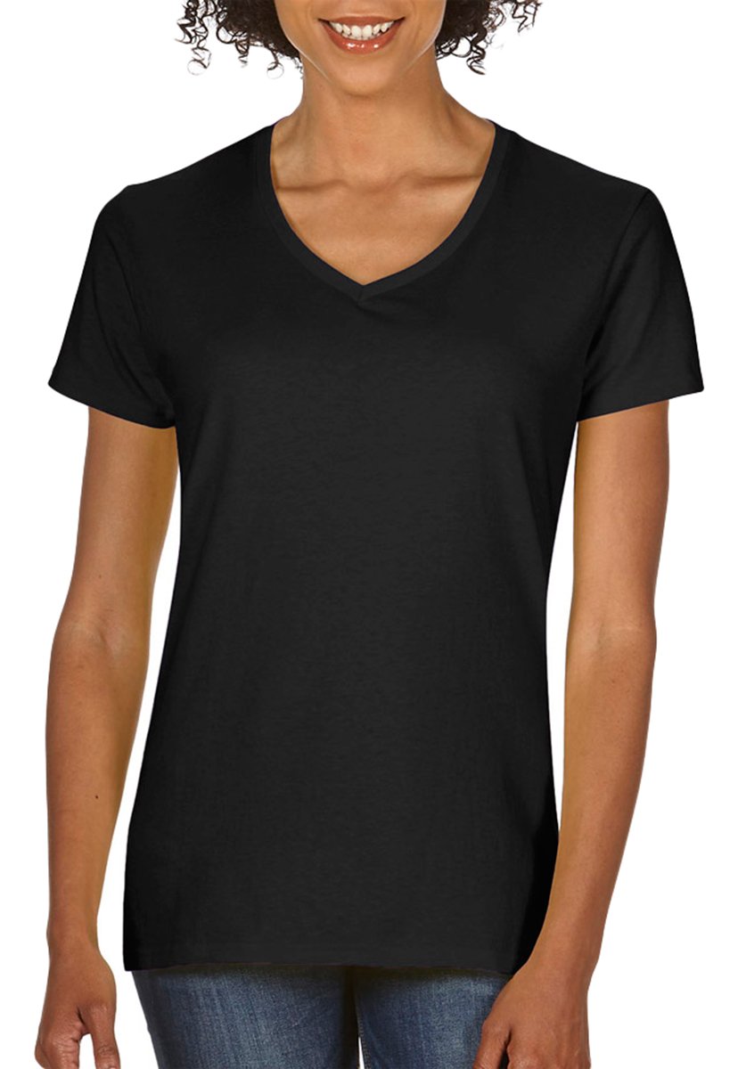 Gildan Ladies Soft Style V-Neck T-Shirt, Black, 2XL, Preshrunk Jersey Cotton