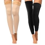 2 Pairs Fleece Leg Warmers Women Over Knee Winter Thick Fleece Lining Elastic Socks for Winter Compression Socks (Black, Beige,Footless Style)