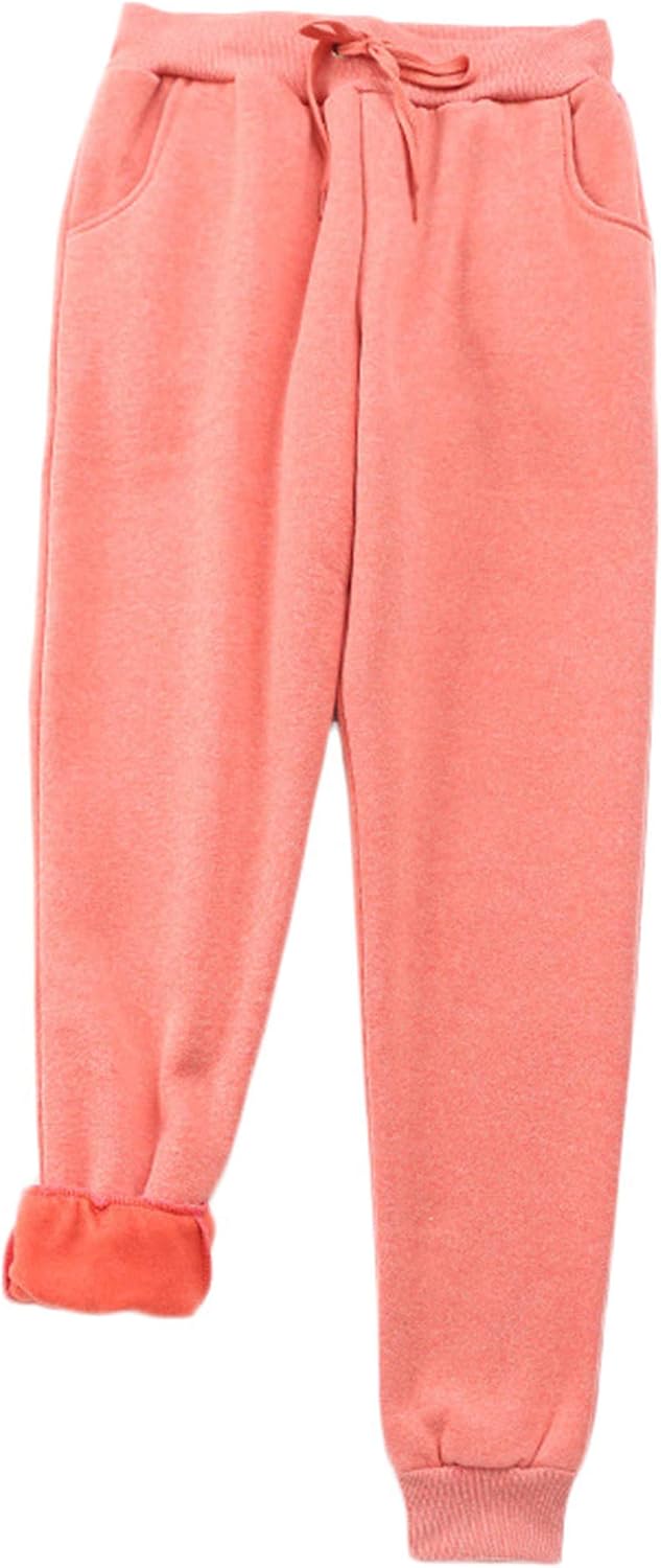 Andongnywell Women's Sport Casual Sweatpants Elastic Waist Sherpa Lined Fleece Pants