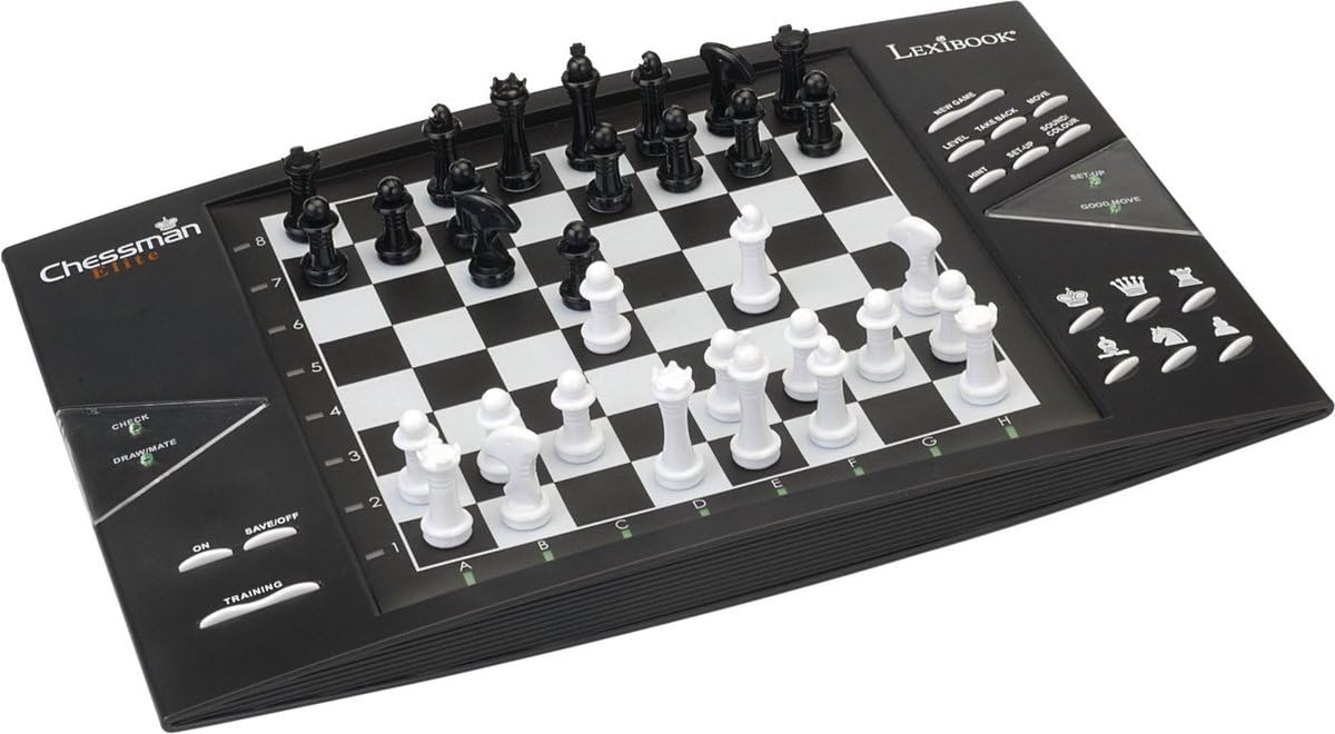 Lexibook, Chessman® Elite, Interactive Electronic Chess Game +, 64 Levels of Difficulty, LEDs, Family Child Board Game, Black/White, CG1300