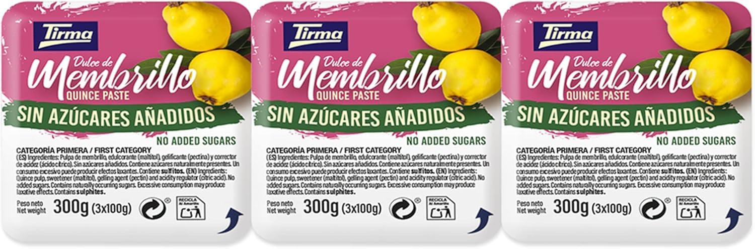 Tirma Dulce de Membrillo | Sin Azúcares Añadidos | Crema de Membrillo de Canarias | Mermelada de Membrillo | Pasta de Membrillo | Sin Gluten | 3 Barquetas, 300g