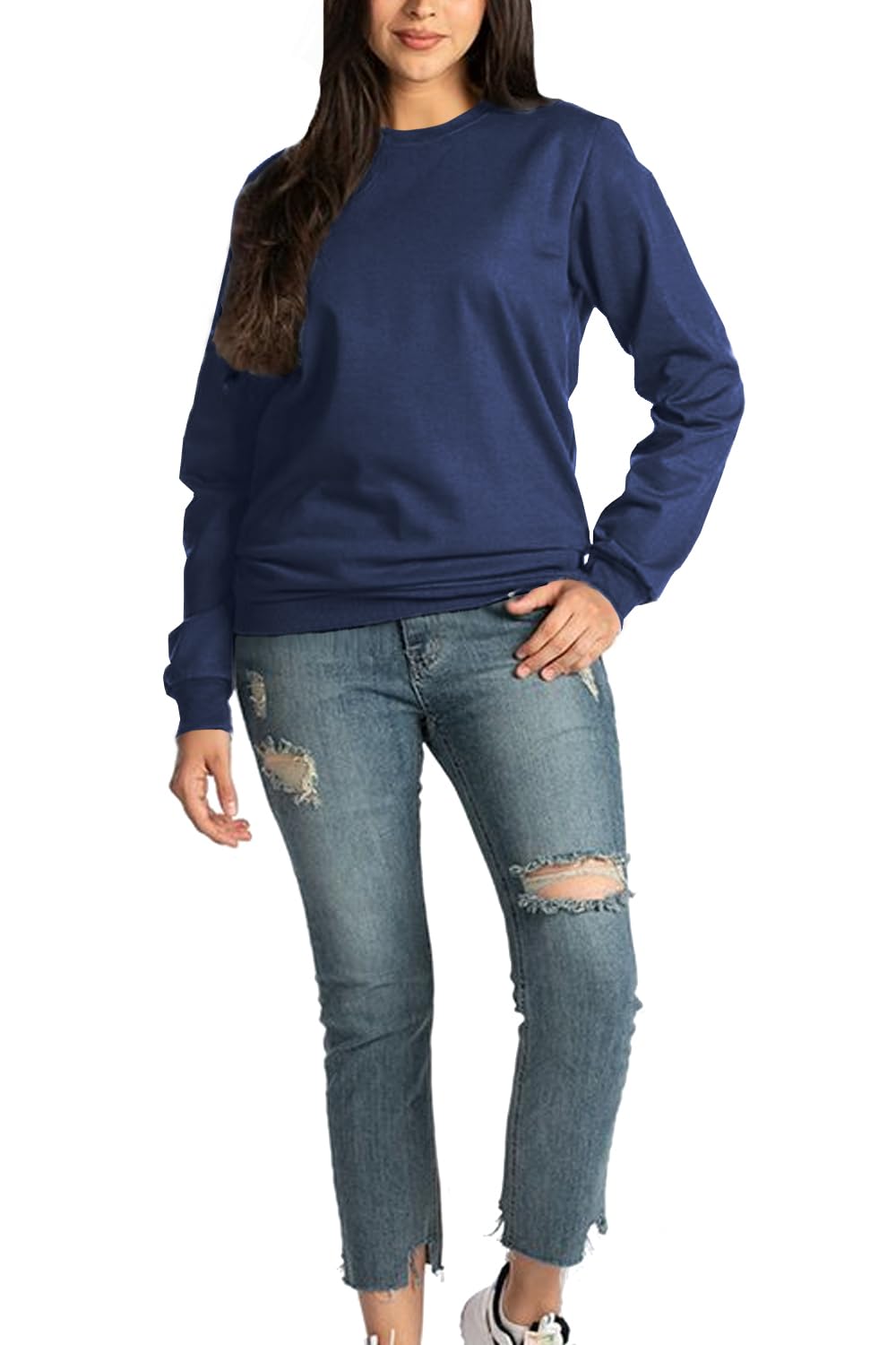 Fashion StarWomens Plain Fleece Sweatshirt Round Neck Long Sleeve Baggy Pullover Top