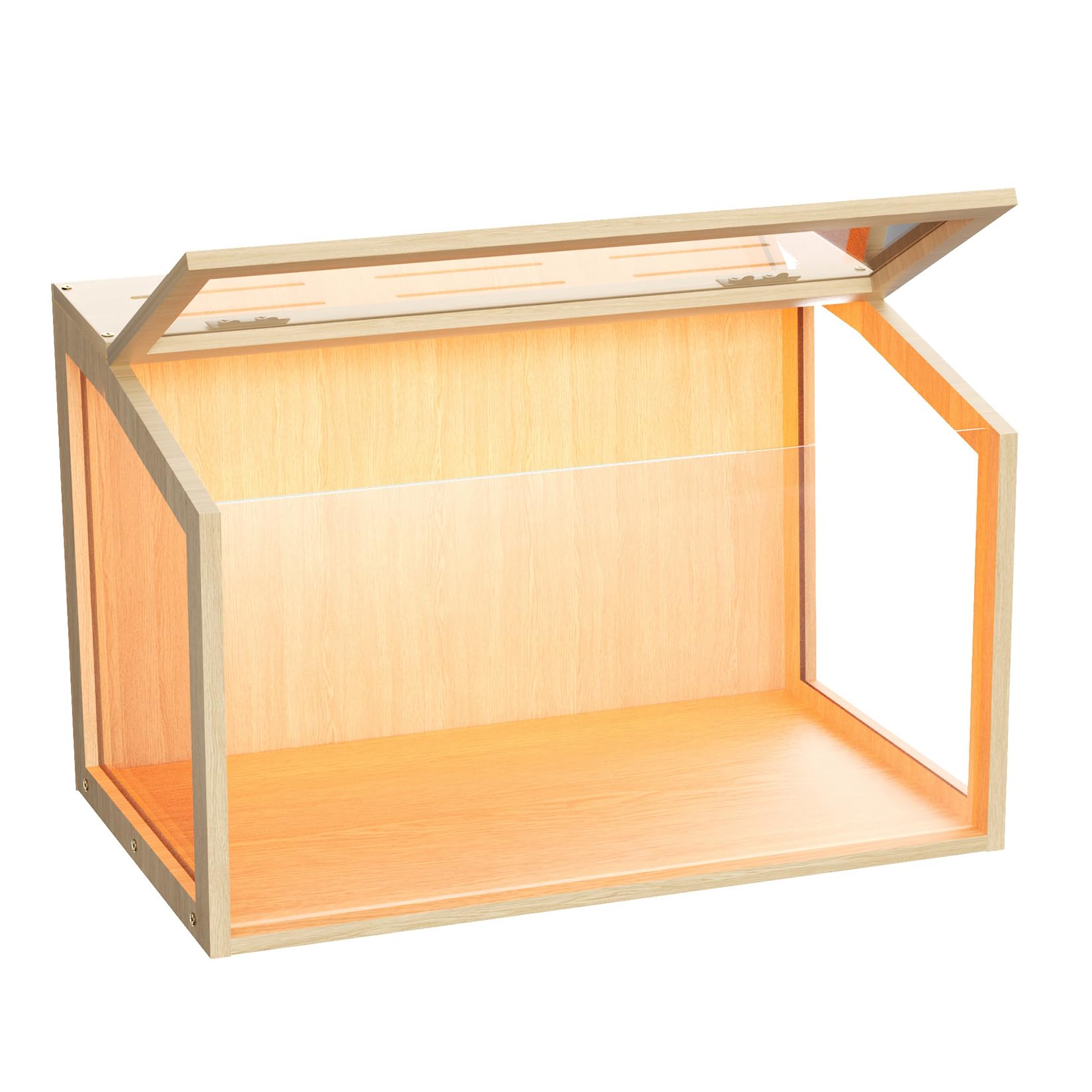 BingoPaw Gabbia per Criceti 60x40x40cm: Legno e Vetro temperato Trasparente con Luce, Gabbia Roditori Piccoli Animali Domestici, Solo Casetta Nessun Giocattolo Interno o Accessorio