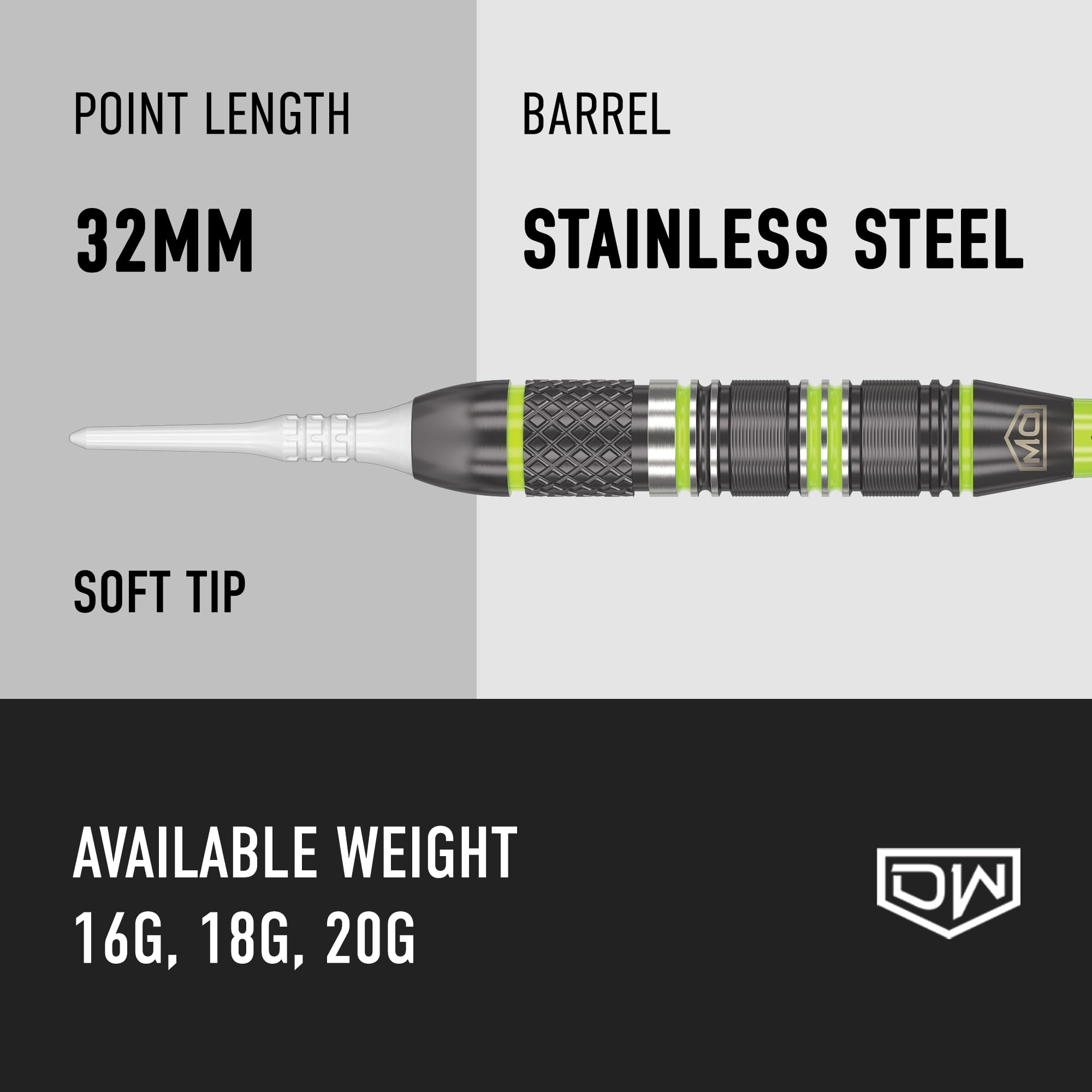 DW Anthem Soft Tip Dart Set, Stainless Steel Barrel - Perfect for
