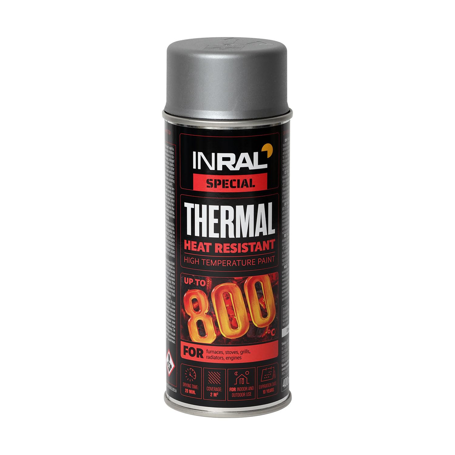 INRAL Heat Resistant Spray Paint Aluminium Matt [400ml] – High Temperature BBQ, Stove & Exhaust Paint – Durable, Fast-Drying Coating for Metal – Ideal for DIY & Automotive Use