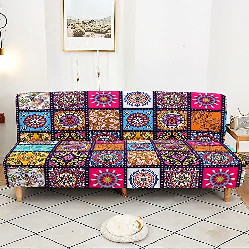 DOTBUY-SHOP Fundas para Sofá Cama Sin Brazos Estampado Mandala Funda Sofá Clic Clac Plegable Antideslizante Elástica Funda Protectora para Sofá Cama Sin Reposabrazos (Violeta,160-190cm)