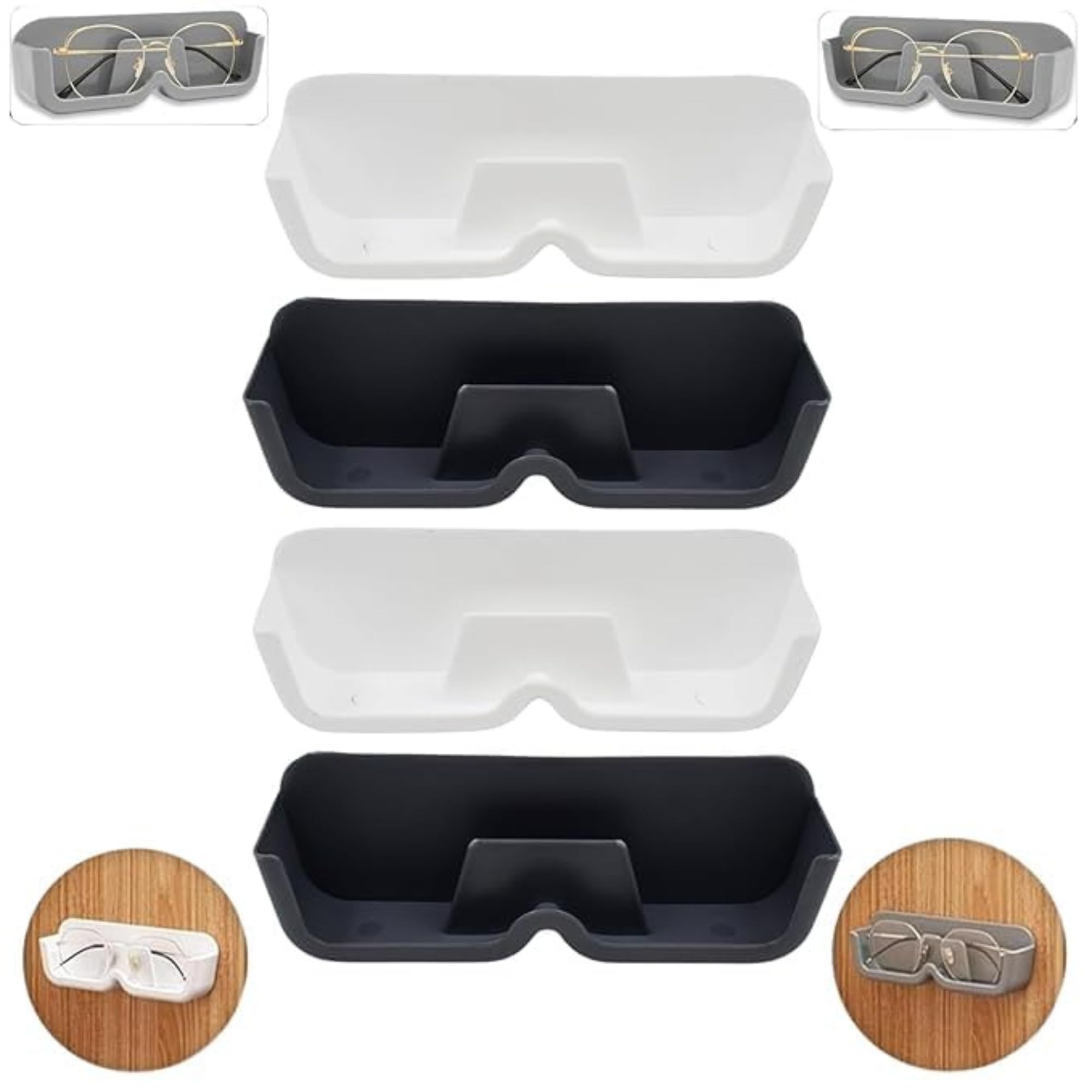 4 Pcs Wall Mounted Sunglasses & Eyeglasses Holder – No-Drill Glasses Organizer Display Stand with Adhesive Sticker | Sleek Design for Easy Storage and Organization
