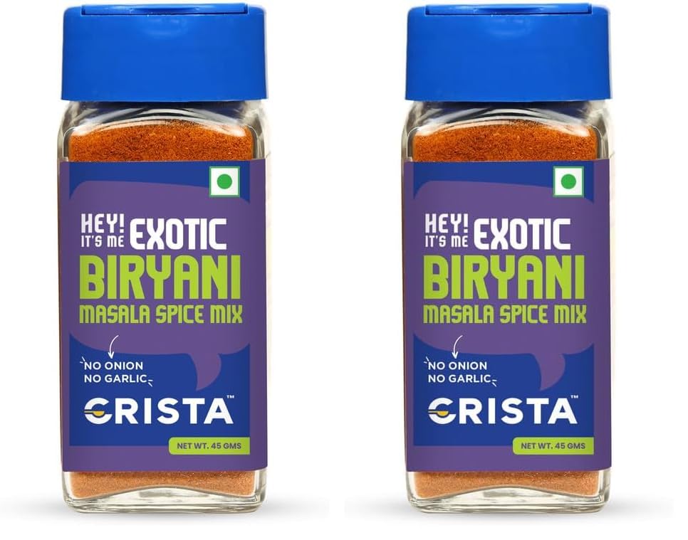 Image of CRISTA Exotic Biryani Masala Spice Mix | Rich in flavour | No Onion | No Garlic | Vegan | Pure | Zero added Colours, Fillers, Additives & Preservatives | 45 gms (Pack of 2)