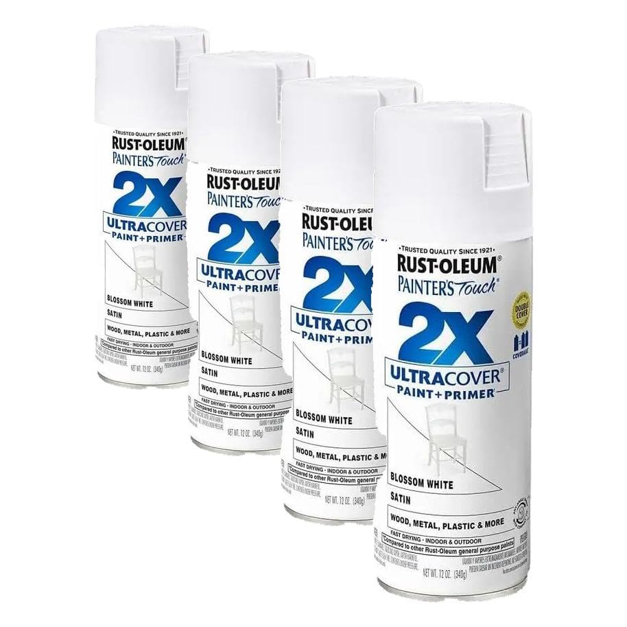 Rust-Oleum 346950 Painter's Touch 2X Ultra Cover Spray Paint, 12 oz, Satin Blossom White (Pack of 4)