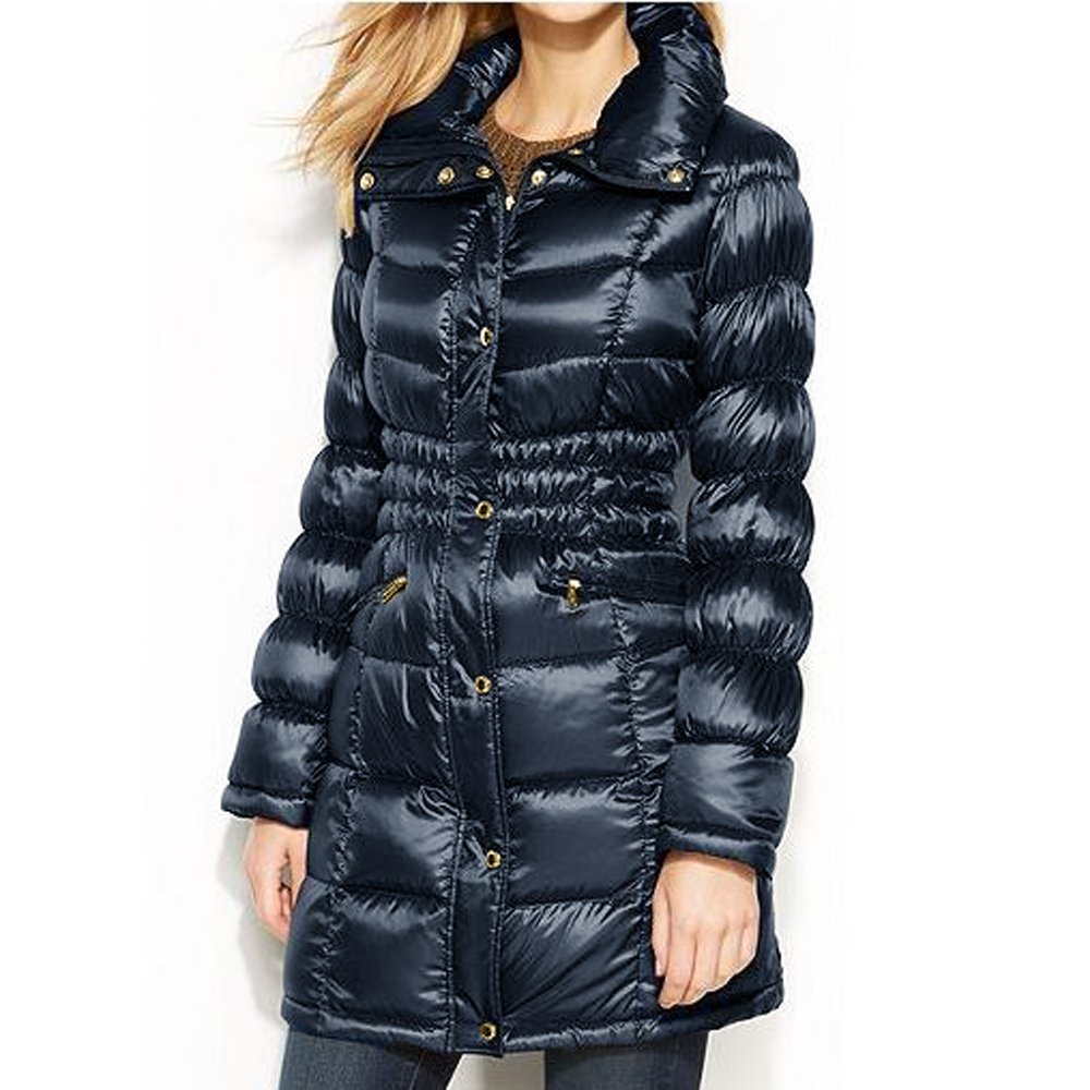 Michael Michael Kors Pillow-Collar Quilted Packable Down Puffer Coat Midnight Blue