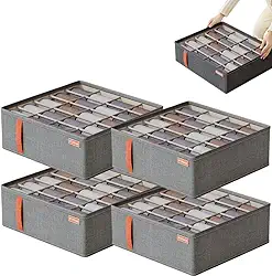 Kit C/4 Caixas Organizadoras de Roupas Íntimas com 20 Divisórias - Ideal para Meias, Cuecas, Calcinhas, Gravatas e Mais - Compacta, Dobrável, com Zíper e Fácil de Limpar - Marca Bigzu®