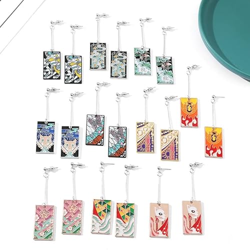 Funboat 10Pcs Kimetsu No Yaiba Earring Set - Rengoku Mitsuri Anime Hanafuda Dangle Earring - Cosplay Jewelry For Women Men And Boys Girls #TOP3