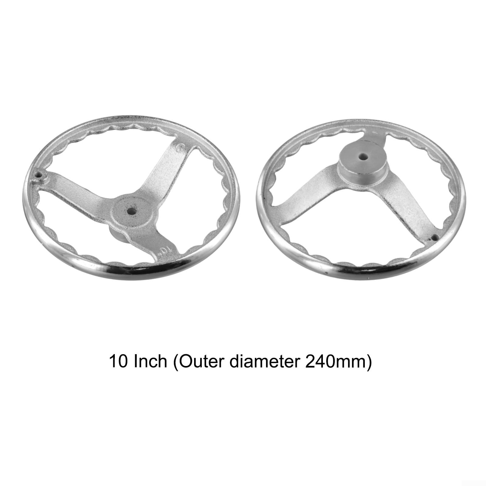 Volante de mano de hierro fundido cromado de 3 radios, rueda de mano, transmisión mecánica, mango corrugado para equipos de torno CNC (10 pulgadas)